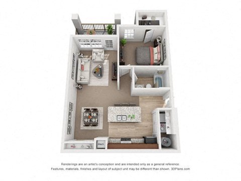 Floor plan for 1 bed, 1 bath, 760 sqft